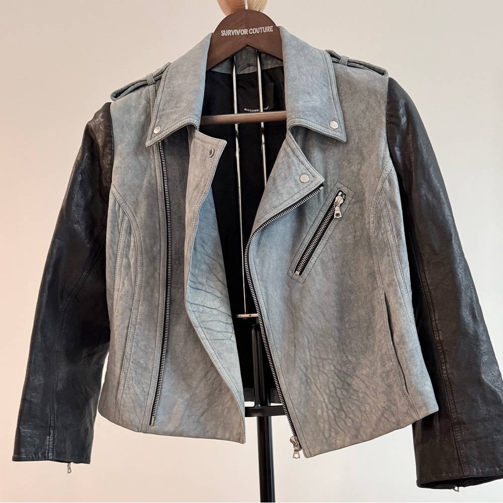 Alexander Wang lamb skin Classic Blue / Black leather sleeve Jacket